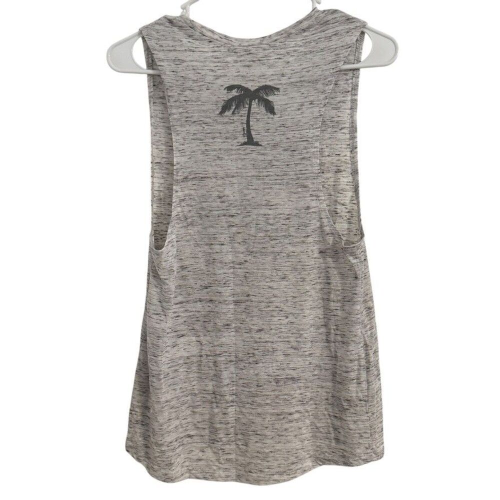 Women's Size MEDIUM Graphic Tank Top Virgin Islands Marble Gray White Palm Beach - Picture 2 of 3